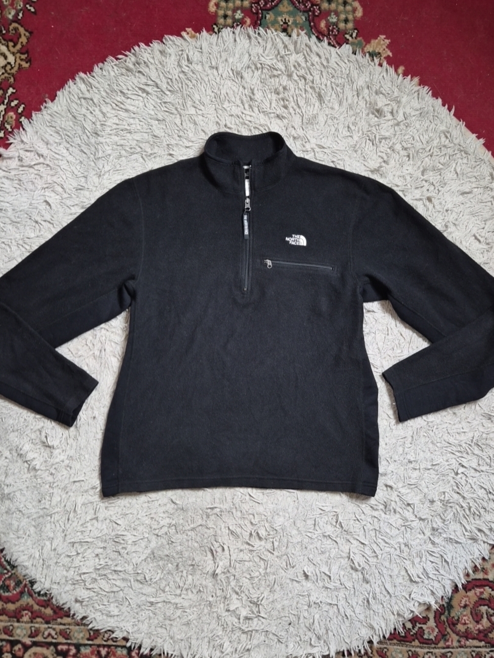 Vintage Mens North Face Fleece Sweater Quarter Zip Pullover Black Size Large L ✨